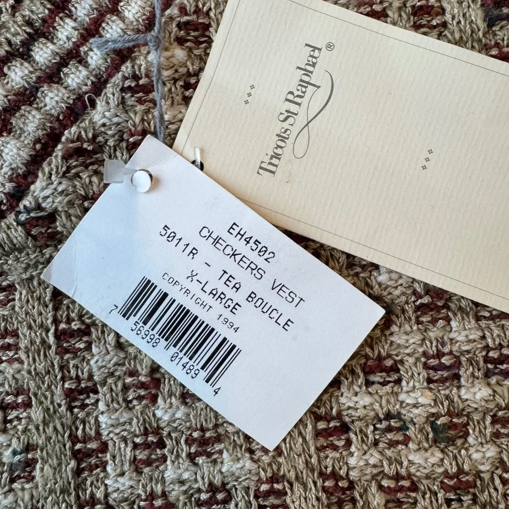 NWT Vintage 1994 Tricots St Raphael Boucle Sweater Vest XL Made USA Checkered‎